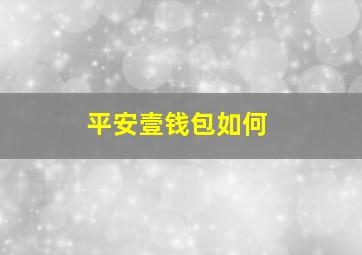 平安壹钱包如何