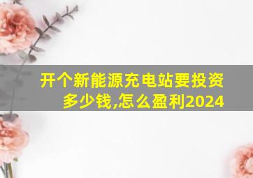 开个新能源充电站要投资多少钱,怎么盈利2024