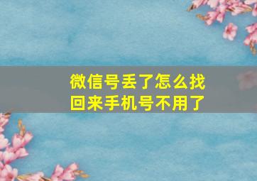 微信号丢了怎么找回来手机号不用了