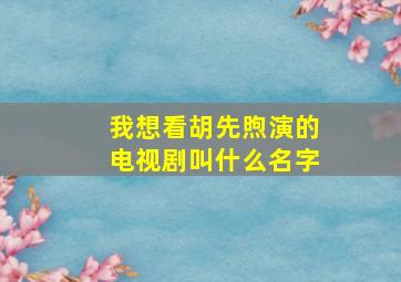 我想看胡先煦演的电视剧叫什么名字