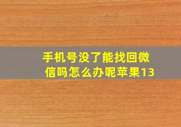 手机号没了能找回微信吗怎么办呢苹果13