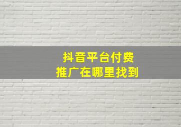 抖音平台付费推广在哪里找到