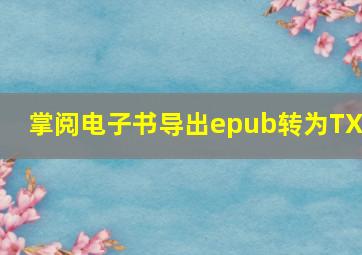 掌阅电子书导出epub转为TXT