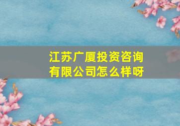 江苏广厦投资咨询有限公司怎么样呀