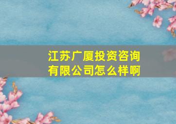 江苏广厦投资咨询有限公司怎么样啊