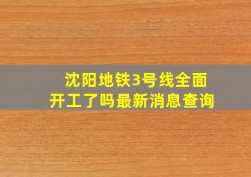 沈阳地铁3号线全面开工了吗最新消息查询