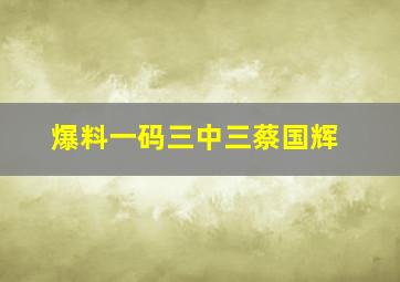 爆料一码三中三蔡国辉