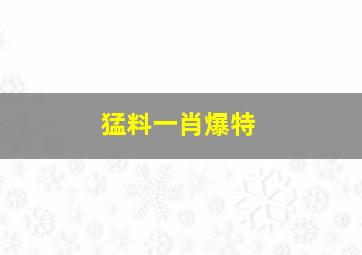 猛料一肖爆特