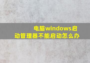 电脑windows启动管理器不能启动怎么办