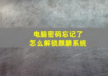 电脑密码忘记了怎么解锁麒麟系统