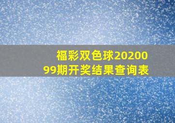 福彩双色球2020099期开奖结果查询表