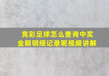 竞彩足球怎么查询中奖金额明细记录呢视频讲解