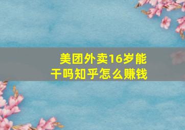 美团外卖16岁能干吗知乎怎么赚钱