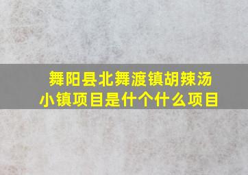 舞阳县北舞渡镇胡辣汤小镇项目是什个什么项目