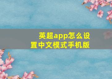 英超app怎么设置中文模式手机版