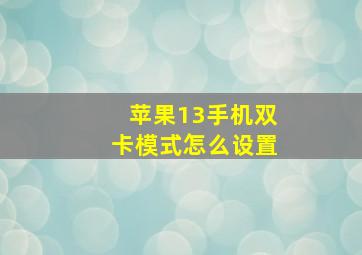 苹果13手机双卡模式怎么设置