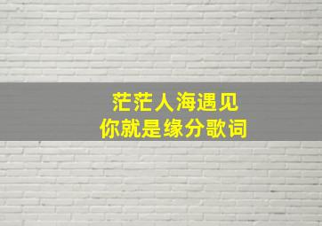 茫茫人海遇见你就是缘分歌词