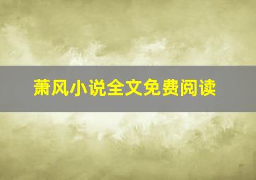 萧风小说全文免费阅读