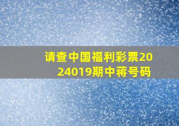 请查中国福利彩票2024019期中蒋号码