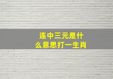 连中三元是什么意思打一生肖