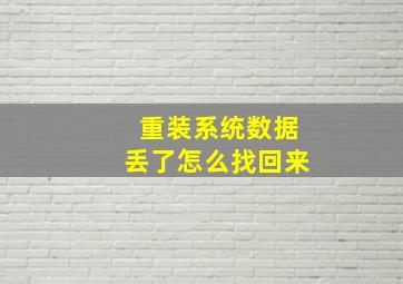 重装系统数据丢了怎么找回来