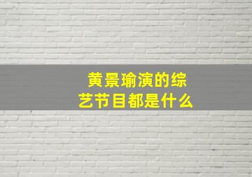 黄景瑜演的综艺节目都是什么